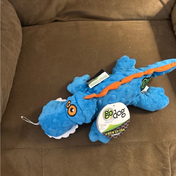 GoDog Gators Chew Guard Squeaky Plush Dog Toy, Blue - Picture 1 of 7